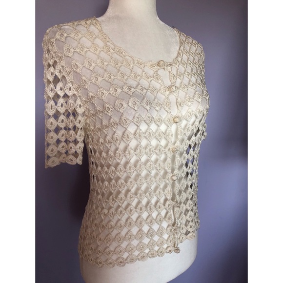 Anthropologie open knit crochet button up cardigan - Picture 4 of 6